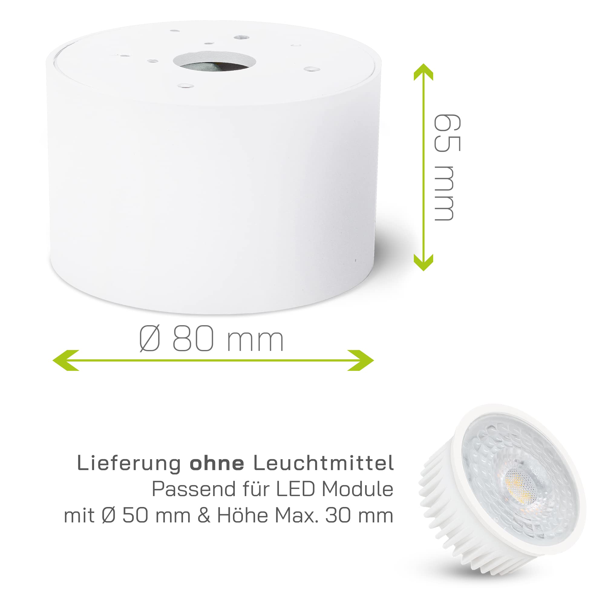 linovum SMOL-W Aufbauspot 4er Set weiß rund IP44 flach 65mm für LED-Modul