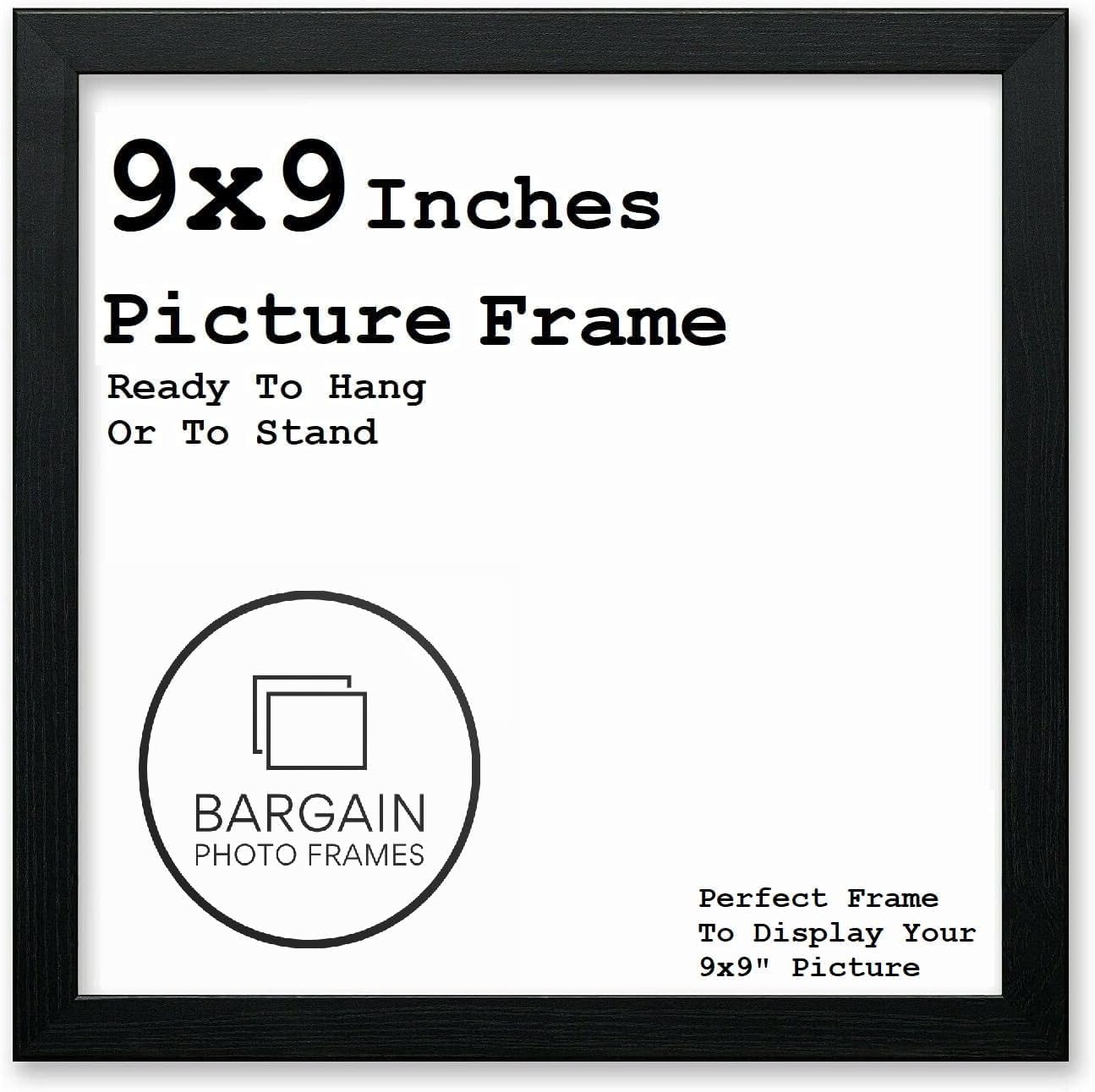 Modern 9x9 Inch Picture Frame In Multiple Colours 9x9 Inch Square Frames With Perspex Front & Wall Hanging Hook With Easel Back - Poster Frames 23 x 23 cm (Black)