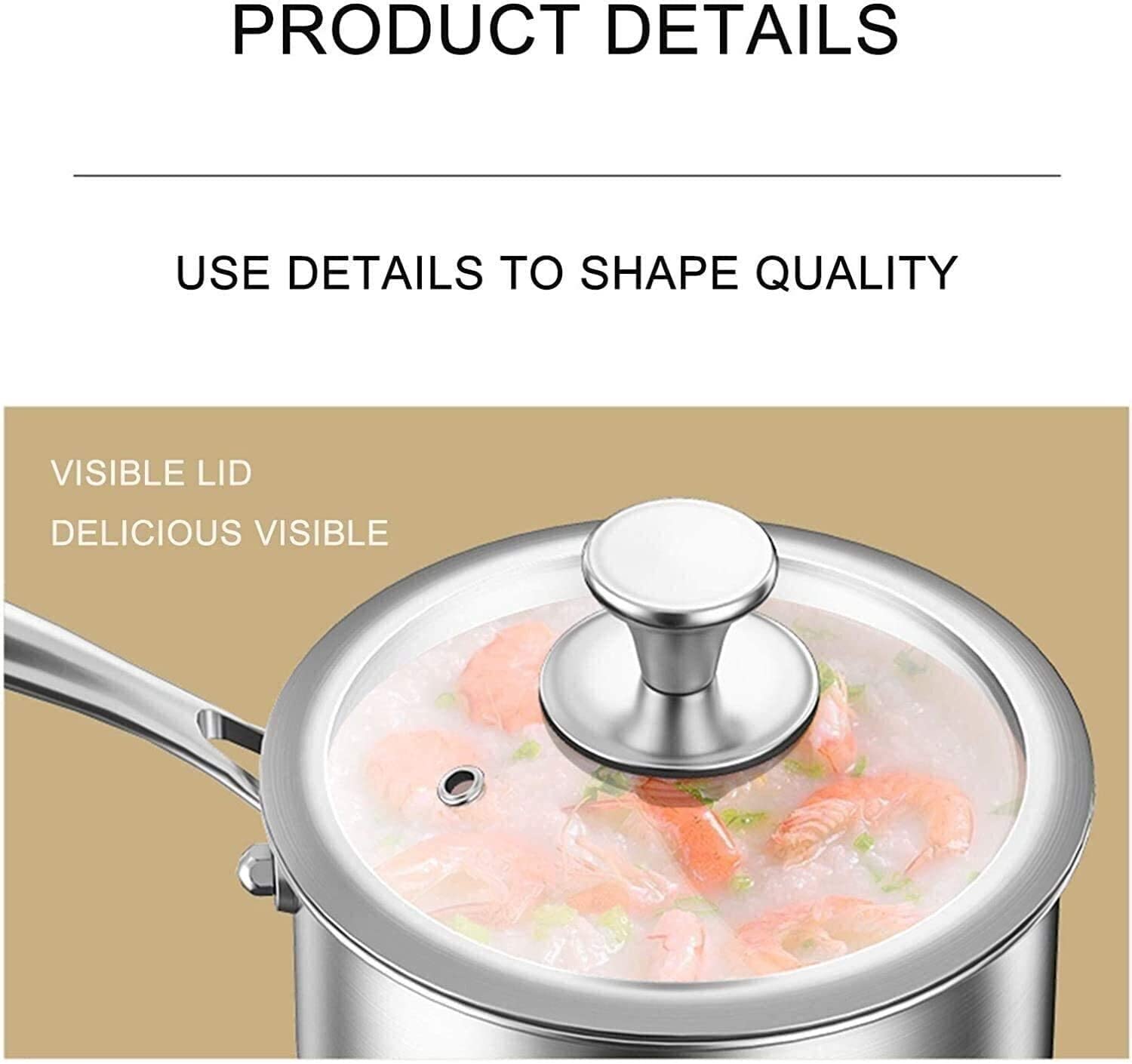 Padella antiaderente in acciaio inox con coperchio, manico ergonomico per salse, stufati e uso quotidiano in cucina