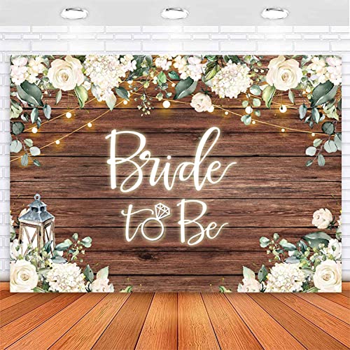 Sensfun Bride to Be Bridal Shower Backdrop Rustic White Flowers Brown Wooden Wall Engagement Party Background Miss to Mrs Wedding Shower Decorations Photo Booth Vinyl Banner 7x5ft by sensfun - Used condition - US$11.12