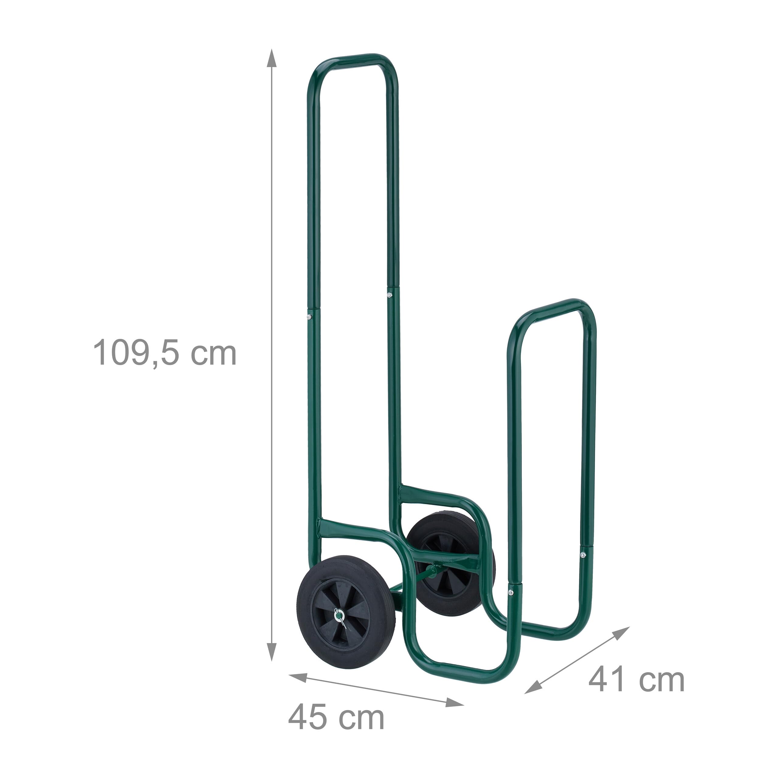 Relaxdays Carrello Portalegna, Carretto Trasporto Ceppi di Legna da Max. 60 kg, Carriola a 2 Ruote, in Acciaio, Verde