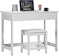 ChooChoo 40 Inch Modern Vanity Desk with Drawers & Padded Stool, White Writing Desk for Bedroom Home Office