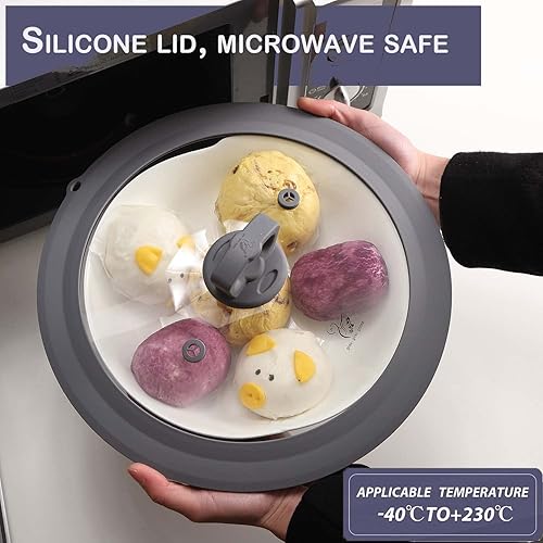 Miniatura 3 de Tapa Universal de Vidrio Templado Ventilado para Olla Sartén con Borde de Silicona Resistente al Calor Tapa Antisalpicaduras para Microondas Apta
