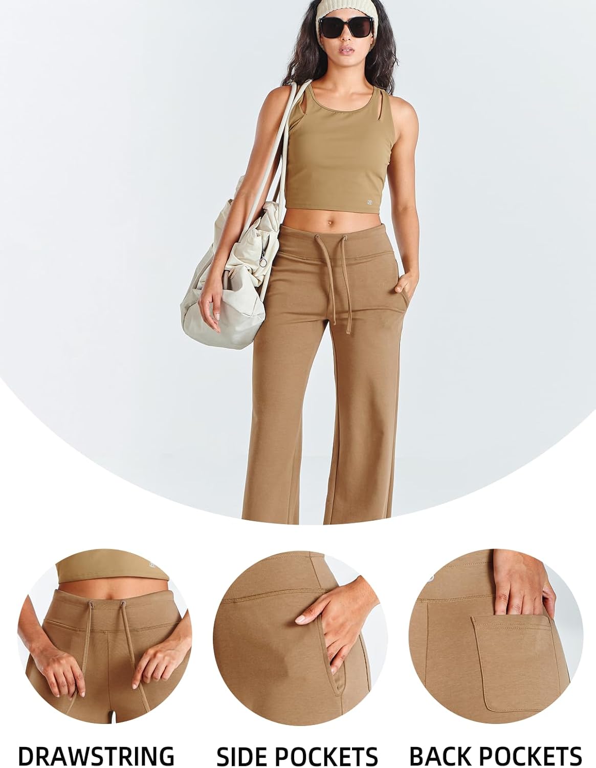 ALLZERO Women's Wide Leg Yoga Pants with 4 Pockets High Waisted Casual Pants Soft Workout Lounge Pants 28'' - Image 4