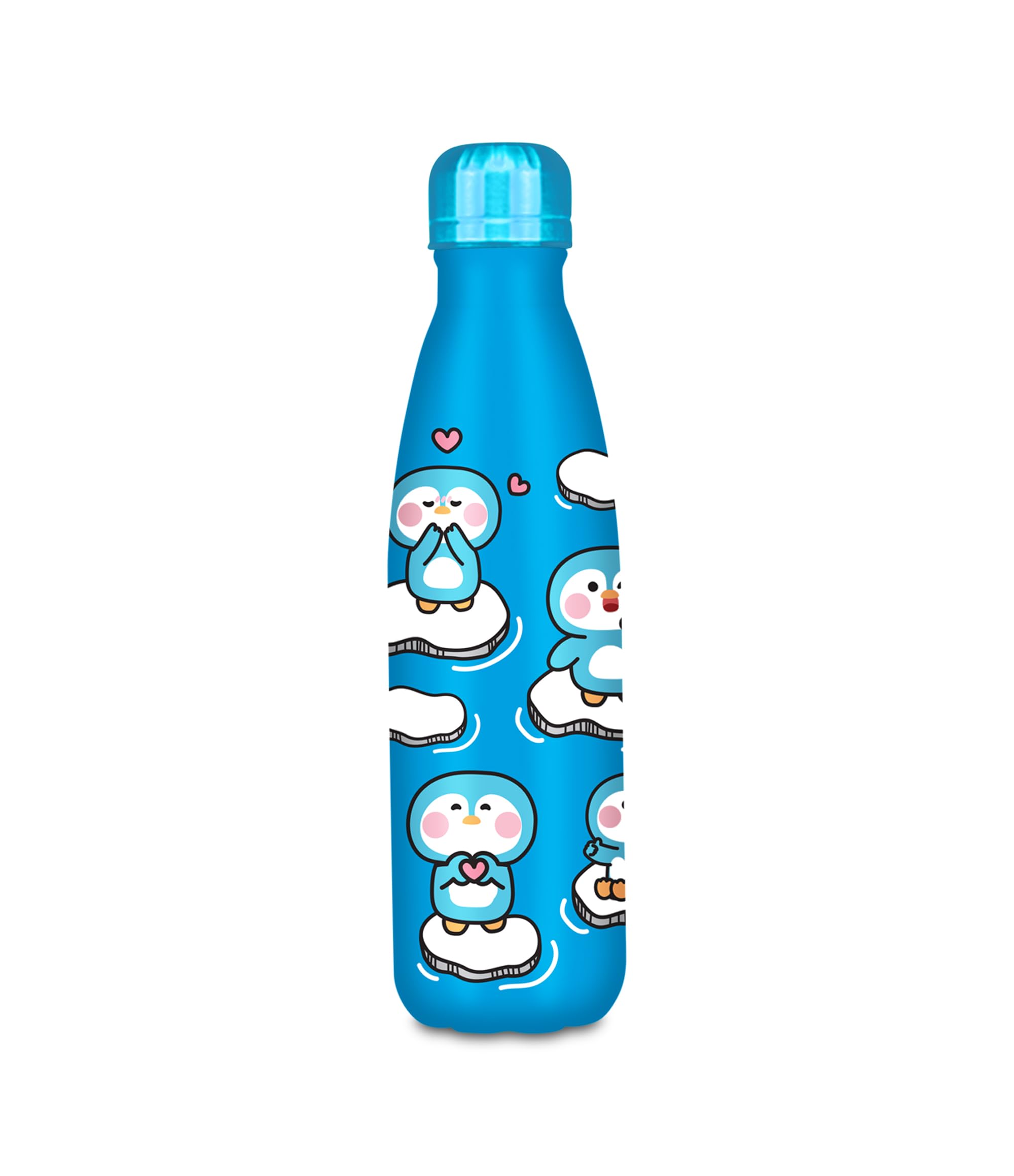 Cartomania Trinkflasche, Thermosflasche, Wasserflasche, Thermosflasche aus Edelstahl, BPA-frei, 500 ml, Silikondeckel, Kinder, Jungen, Mädchen, Geschenkidee, blau mit Pinguine