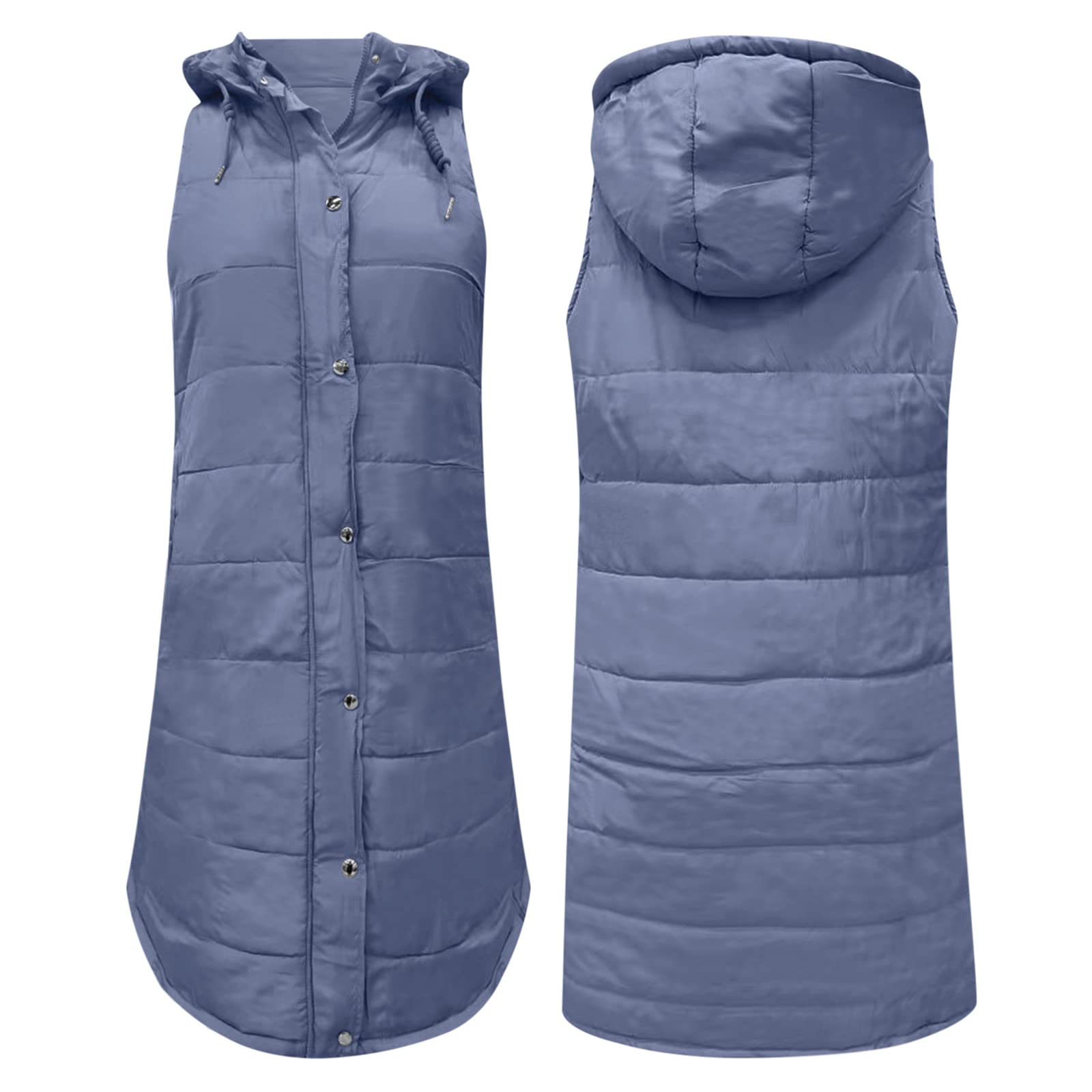 Veste matelassée pour femme - Long manteau d'hiver avec capuche - Sans manches - Manteau chaud et coupe-vent - Avec poches - Veste matelassée - Sport - Veste demi-saison - Tailles S à 5XL