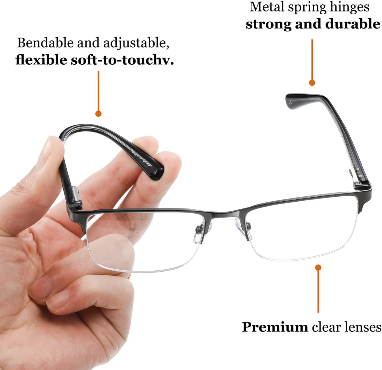 WAUDAR Reading Glasses for Men Metal Half Frame Eyeglasses Readers for Men Women 5 Pack Gunmetal 1.00 - Image 3