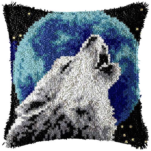 Taxpy DIY Knüpfkissen Set Mops - Häkelkissen 17x17in Bastelset Für Erwachsene