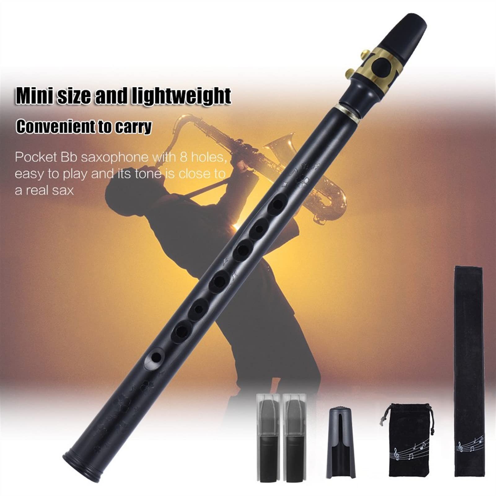 ZUZU Mini Pocket Saxophon Abs Alto-Mundwerkzeuge 10 Stücke Reed Tragetasche Holzwind Instrument Brass Bb Key