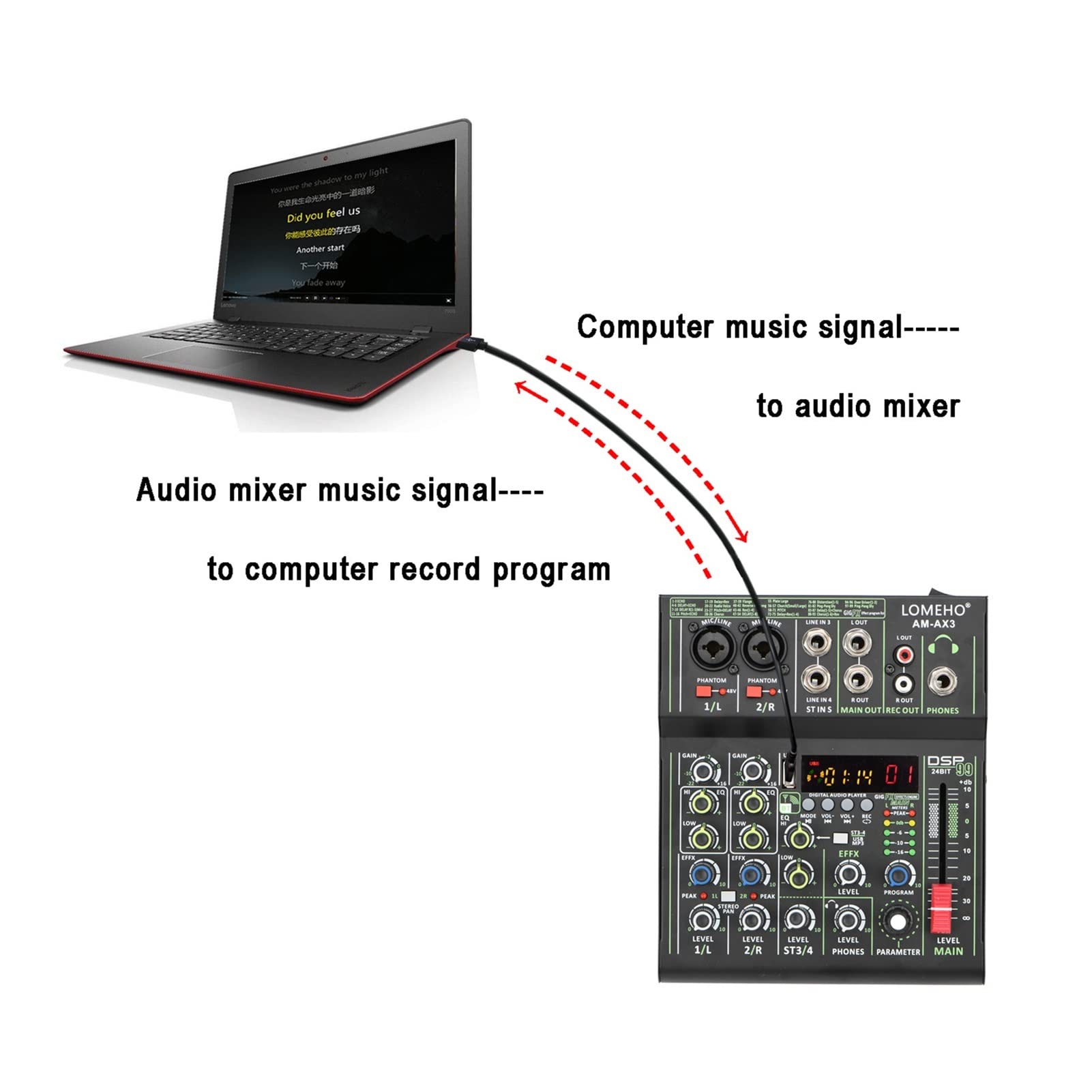 Attrezzatura per DJ per Feste Mini Mixer Audio a 4 canali Individuale Phantom Power 99 Dsp Effetti Bluetooth USB Console di miscelazione dei Record di Riproduzione di Computer(AM-AX3)
