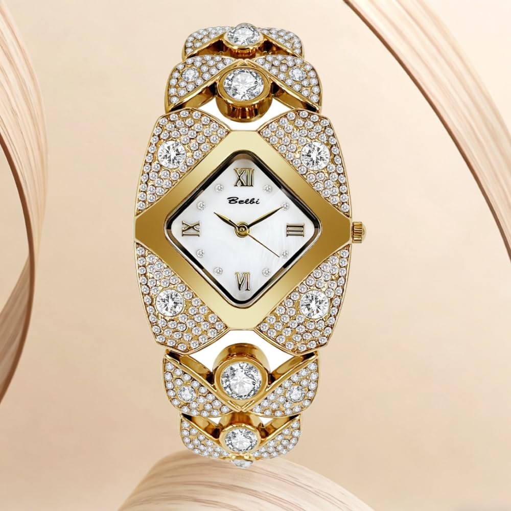 Orologio da polso da donna con cinturino in cristallo, stile retrò, con strass