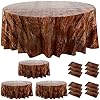 Oudain 12 pcs wood grain round tablecloth 84 inch rustic plastic table cloth waterproof western brown table cover disposable vintage farmhouse tablecloth for kitchen dinning room party dark brown  urban country home decor
