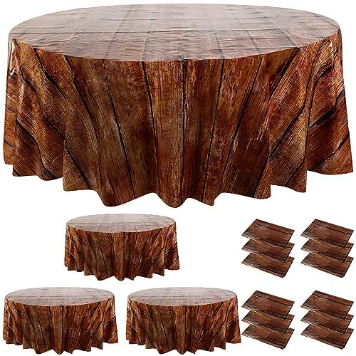 Oudain-12-Pcs-Wood-Grain-Round-Tablecloth-84-Inch-Rustic-Plastic-Table-Cloth-Waterproof-Western-Brown-Table-Cover-Disposable-Vintage-Farmhouse-Tablecloth-for-Kitchen-Dinning-Room-Party-Dark-Brown Oudain 12 Pcs Wood Grain Round Tablecloth 84 Inch Rustic Plastic Table Cloth Waterproof Western Brown Table Cover Disposable Vintage Farmhouse Tablecloth for Kitchen Dinning Room Party Dark Brown