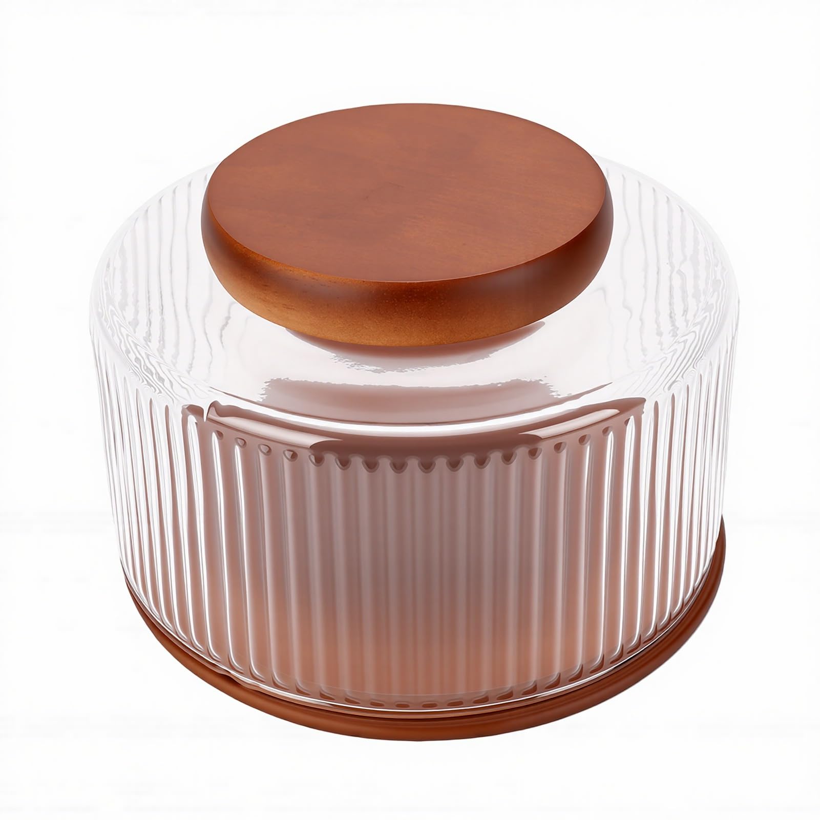 Ensaladera de Vidrio Transparente con Tapa de Madera de, Plato para Servir de Gran Capacidad de 9,06 Pulgadas, Frutero Acanalado para Bocadillos de Pasta, Regalo de Cena Familiar (claro)