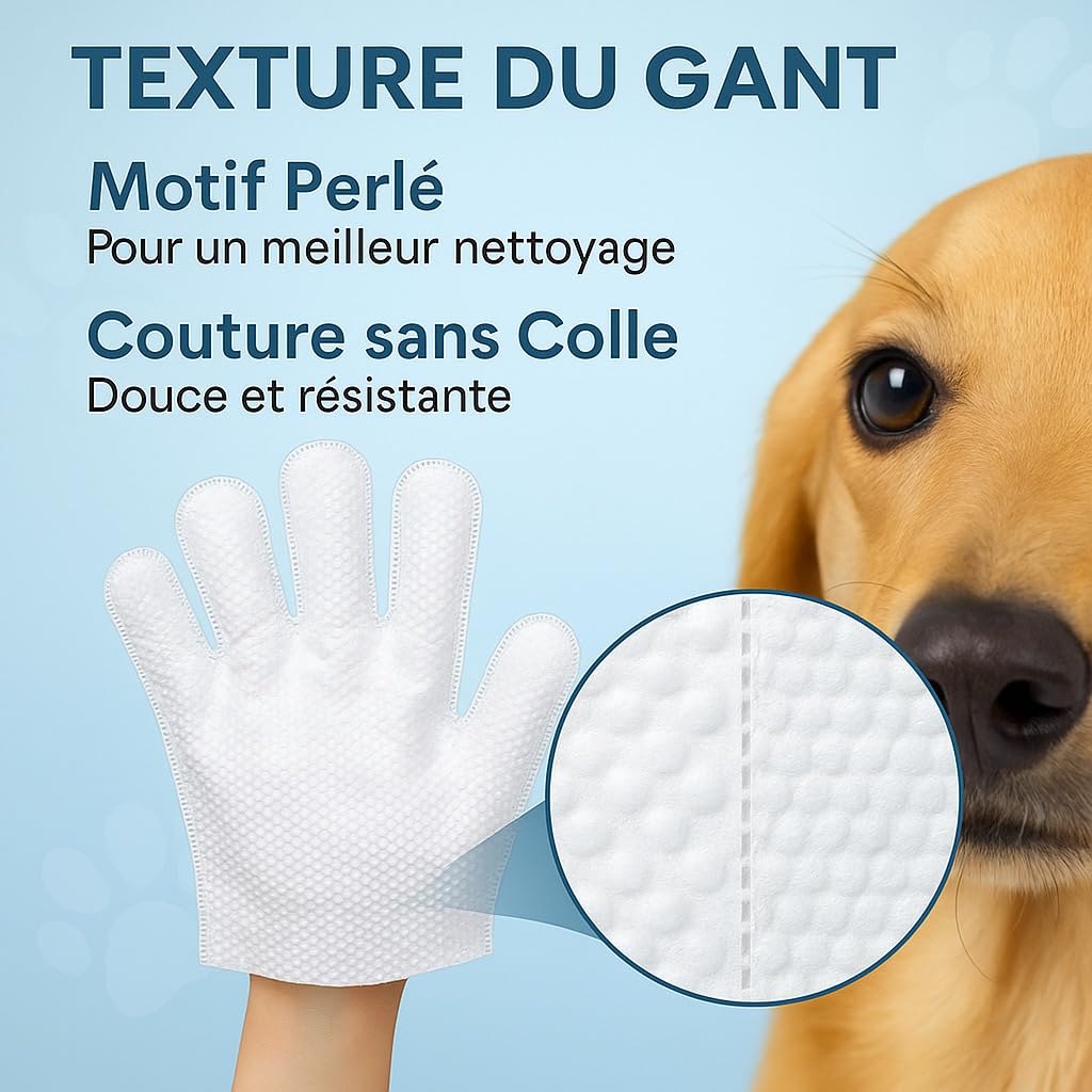Gants Jetables Toilettage Chien Chat Petits Animaux domestiques – Lot de 12 | Gants Lavage sans Rinçage Hypoallergéniques à l’Aloé & Jojoba | Nettoie, Désodorise & Nourrit | sans Parfum – Forme Main