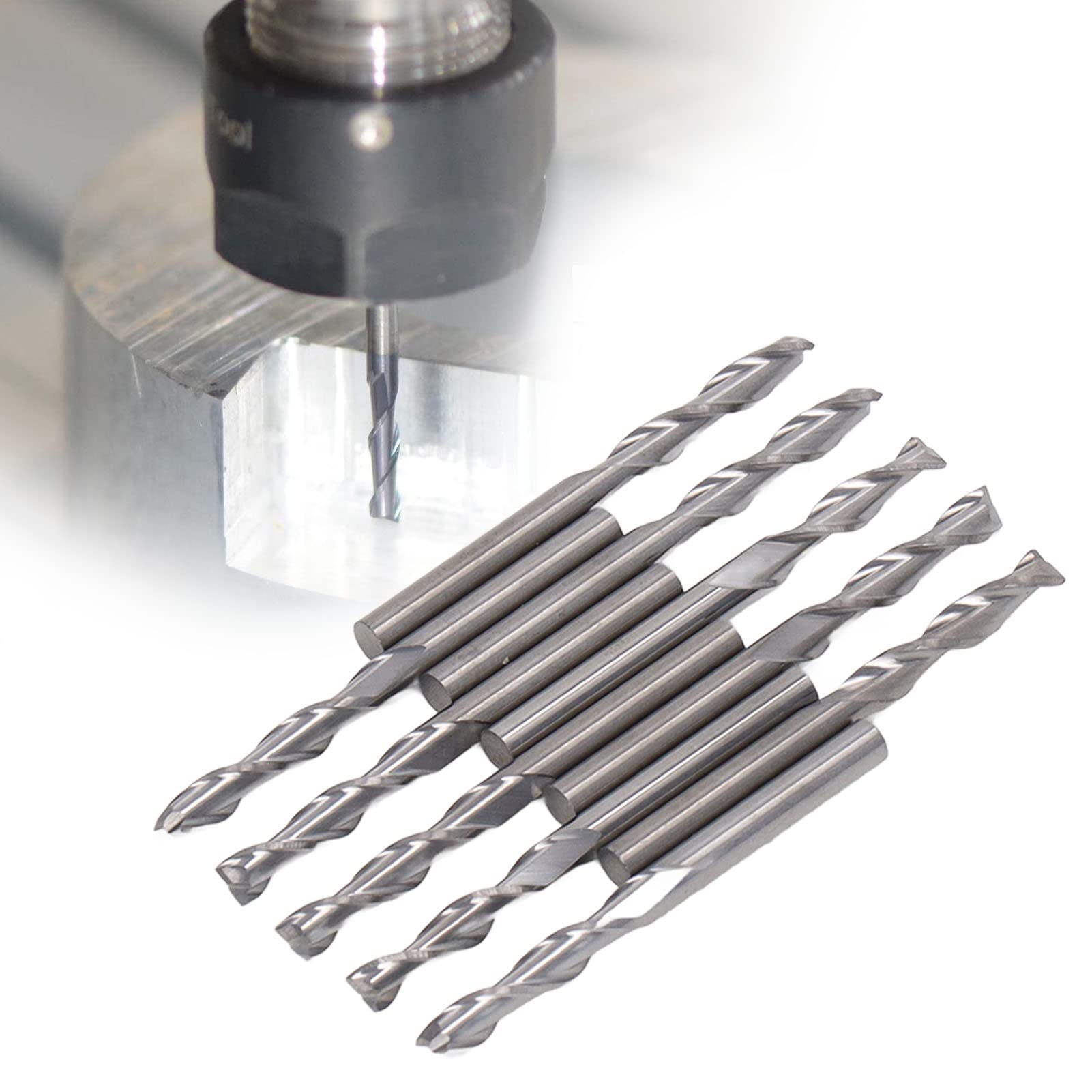 10Pcs Milling Cutter Plastic Wood CNC Bit End Mill Flat Nose Carbide Endmill 1/8in Tool Set Kit for Plastic Wood