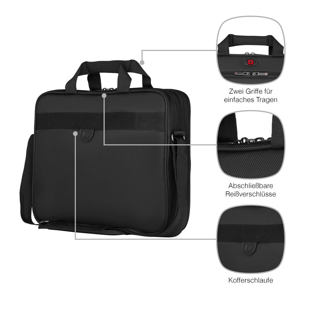 WENGER Sensor Aktentasche, Laptop-Tasche zum Umhängen, Notebook bis 15 Zoll, 9 l, Damen Herren, Büro Business Uni Schule, Schwarz/Grau, 600643