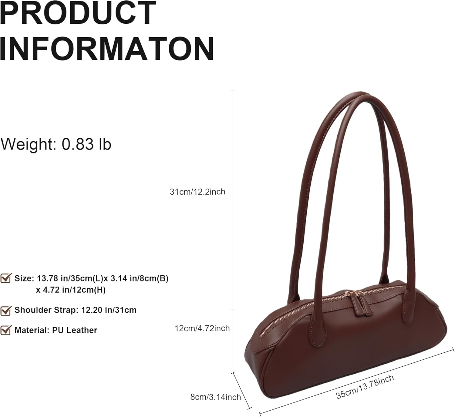 Trendy Swing Zip Shoulder Bag Women Vegan Leather Small Purse Mini Vintage Hobo Handbag for Work Daily Use