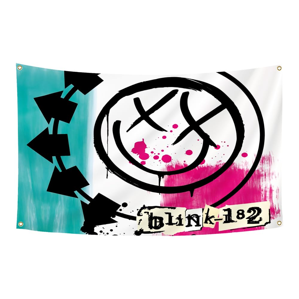 Music Tapestry for Blink Rock Band Flags 182 Heavy Metal Vintage Band Poster 70s 80s 90s Punk Band Banner for Room Bar Party Decor 3x5"