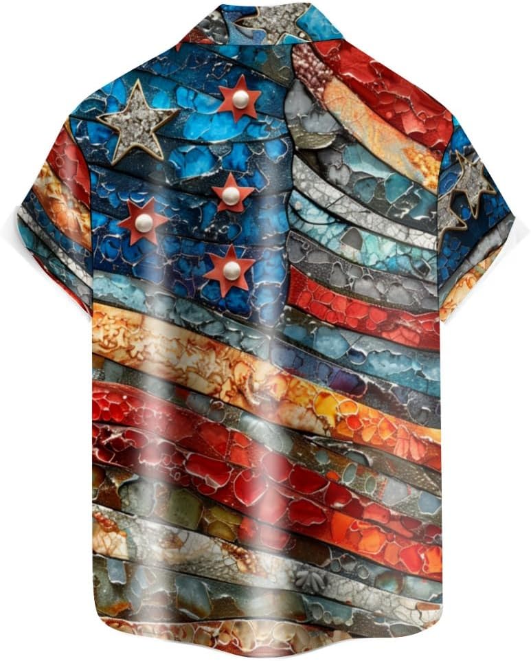 Holiday Loose-Fit Shirts for Men Independence Day Short-Sleeved Buttoned Down Hawaii Bowling Shirt