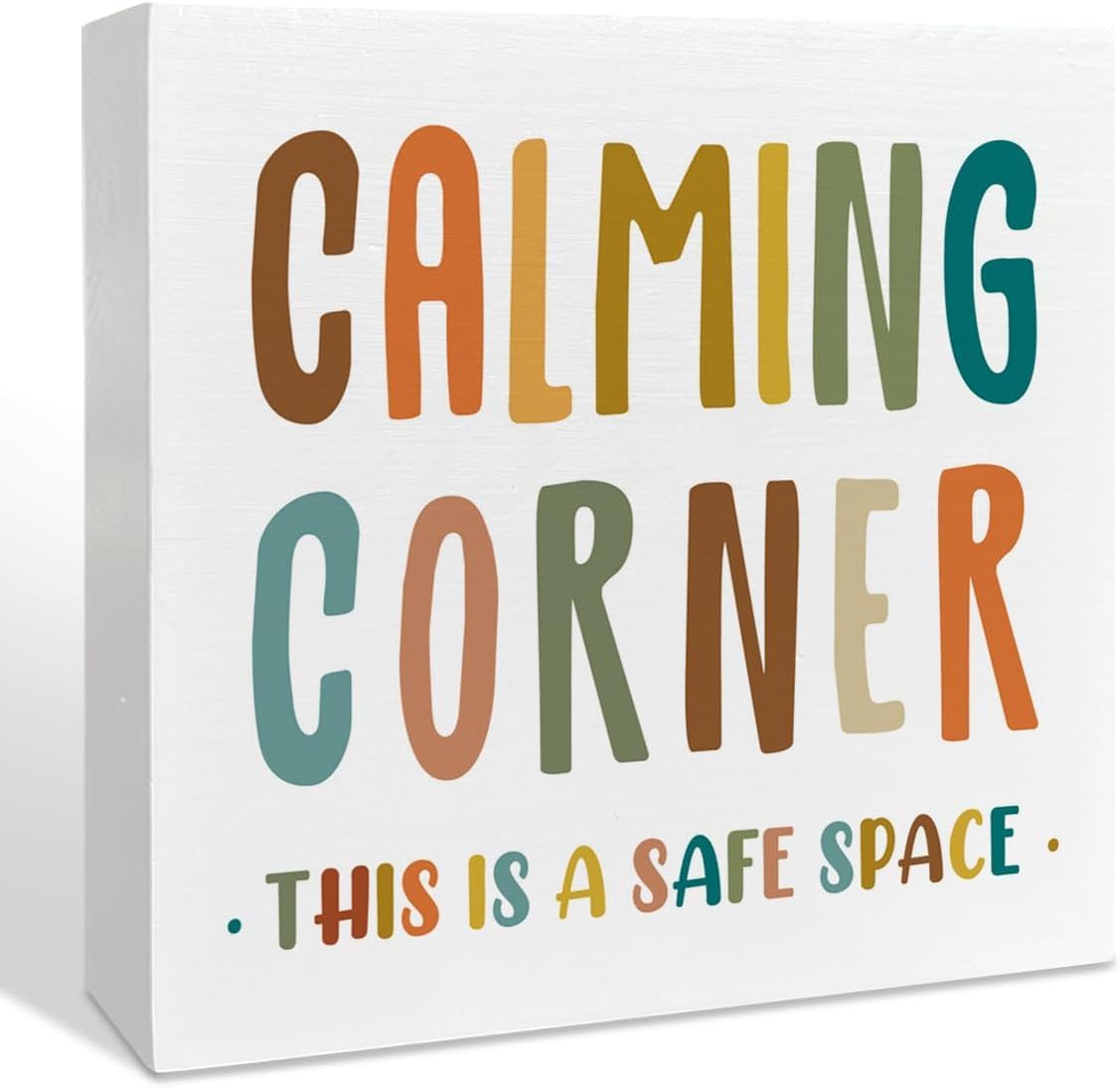 Calming Corner Box Sign 7x7 Inch Safe Space Wooden Desk Decor