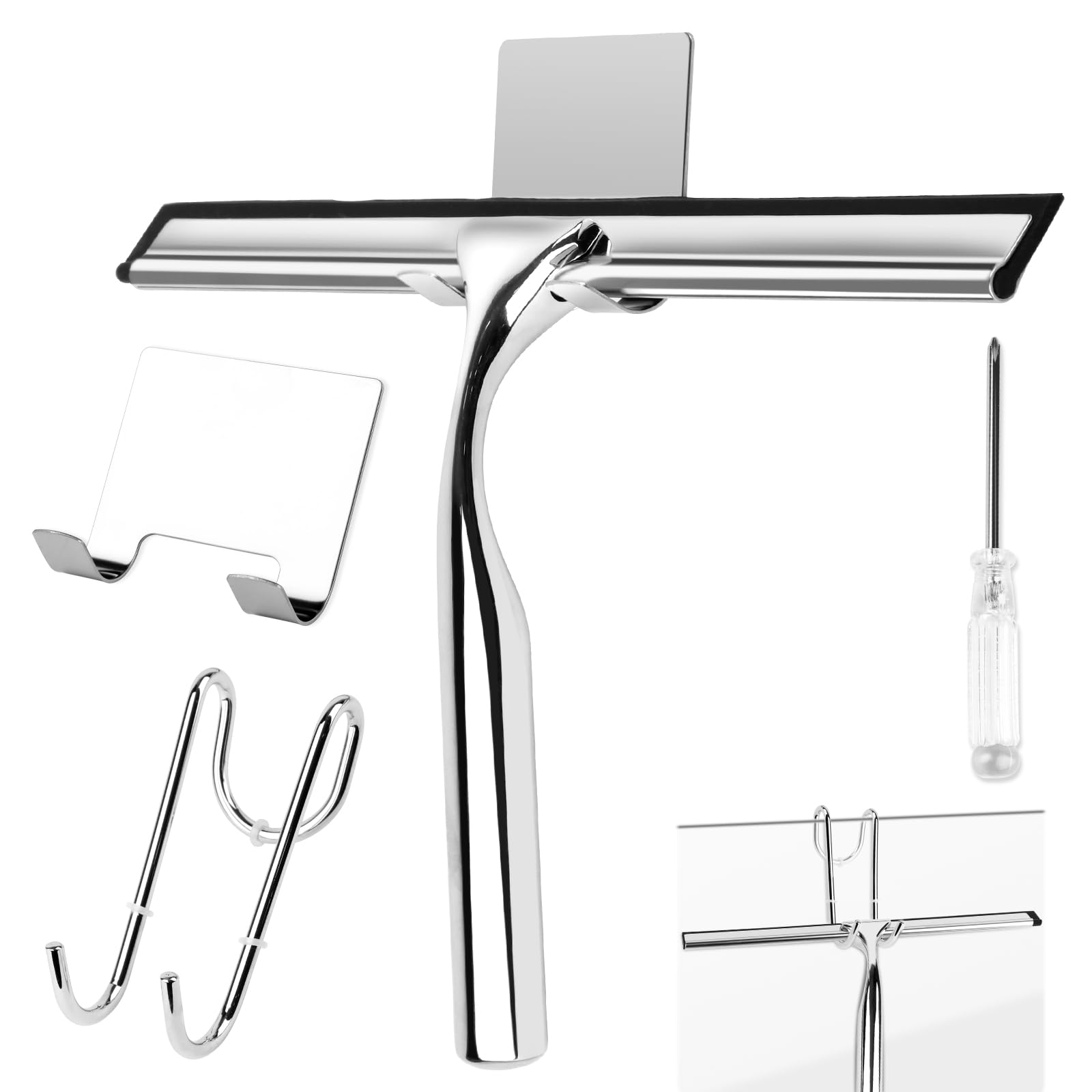 Raclette Douche Professionnelle – Racleur Vitre Silicone & Inox Sans Traces, Ergonomique Pour Salle De Bain, Miroirs, Fenêtres Et Carrelage