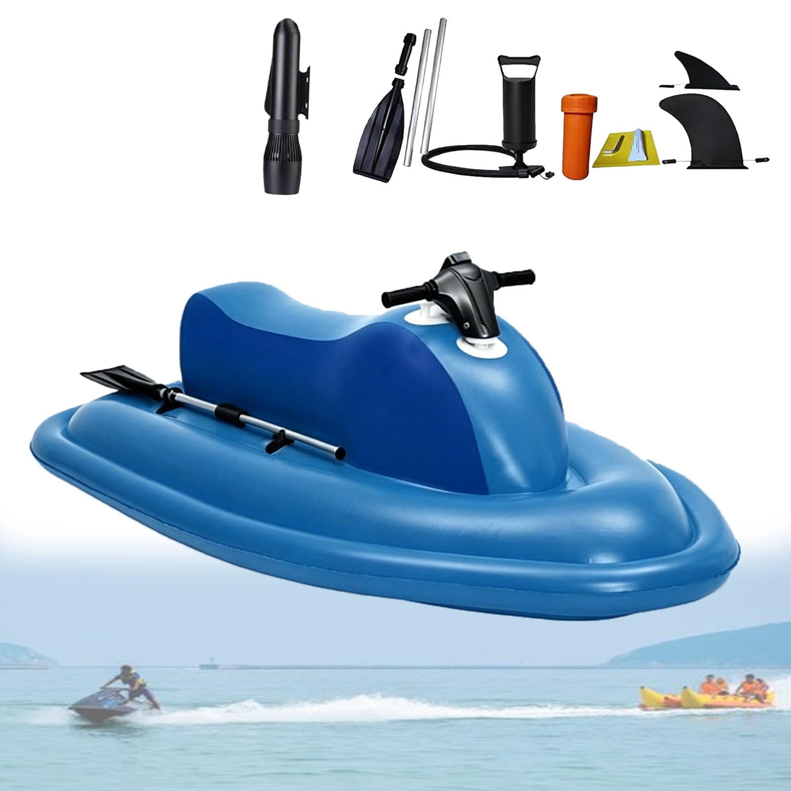 Pfps Foldable Electric Inflatable Jet Ski, 500W Motor with 9-Speed Thruster, 10000mAh Battery, 3-7 km/h Adjustable Speed, Durable PVC Material for Adults in Pool, Lake or Ocean 700w16A