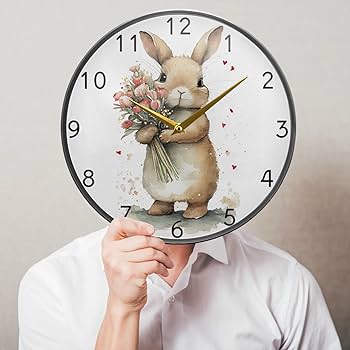 Amazon.co.jp: Chovvy 掛け時計 うさぎ 兎 ウサギ 花 可愛い