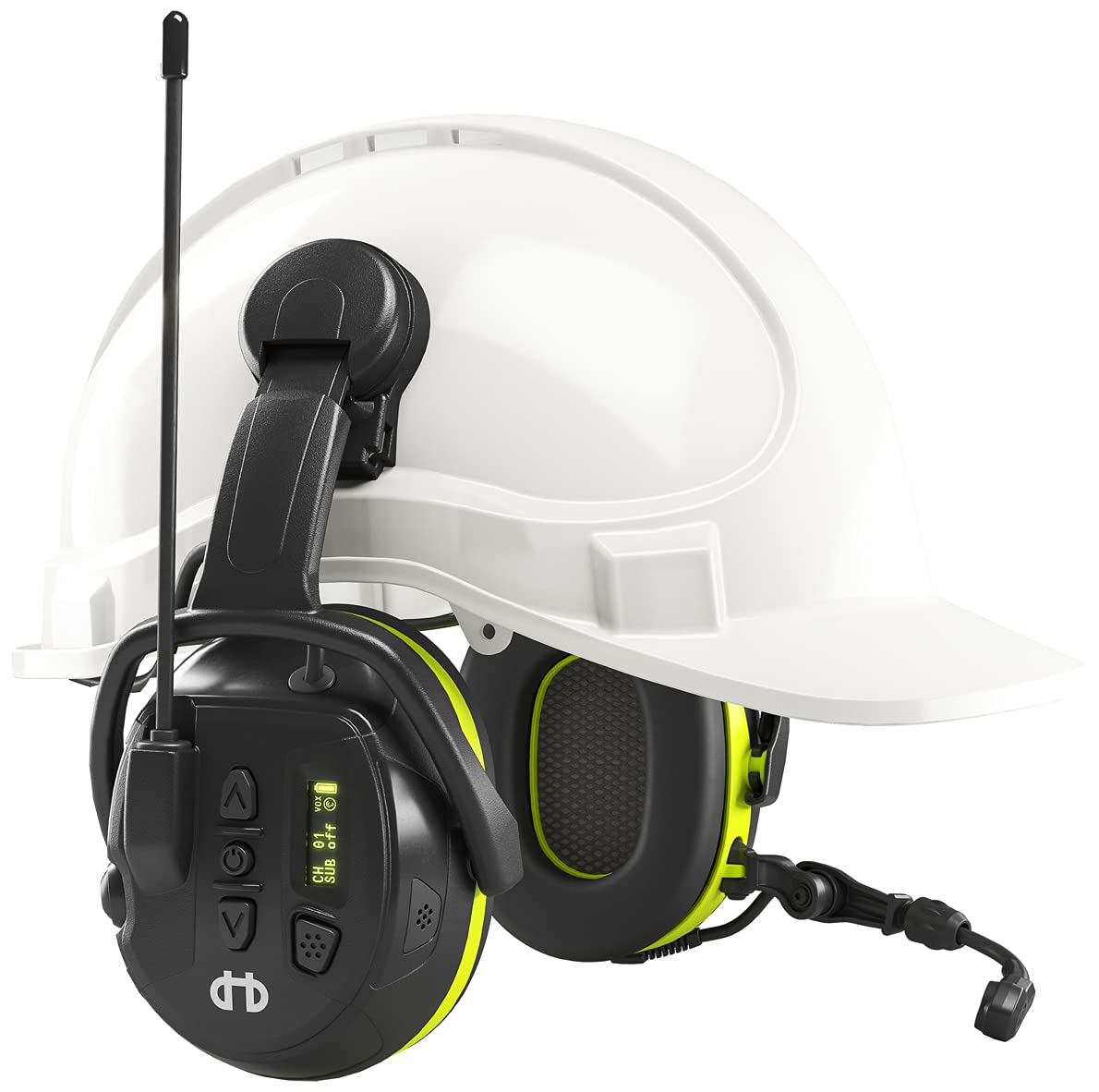 Hellberg Local 446 Aktiver Helm-Kapsel-Gehörschutz mit Funk - Elektronischer Gehörschützer mit Funk-Antenne - EN 352