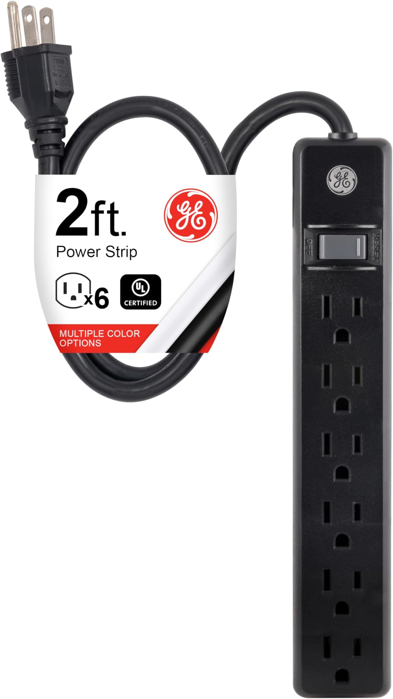 GE 6Outlet Power Strip, 2 Ft Extension Cord, Heavy Duty
