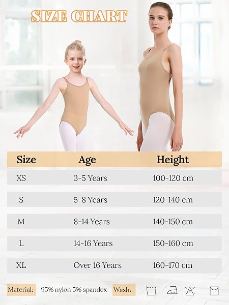 Body Danza Bambina Body Color Carne Bambina Sottobody Ginnastica Ritmica Nude Balletto Intimo Senza Cuciture con Spalline Regolabili - 5