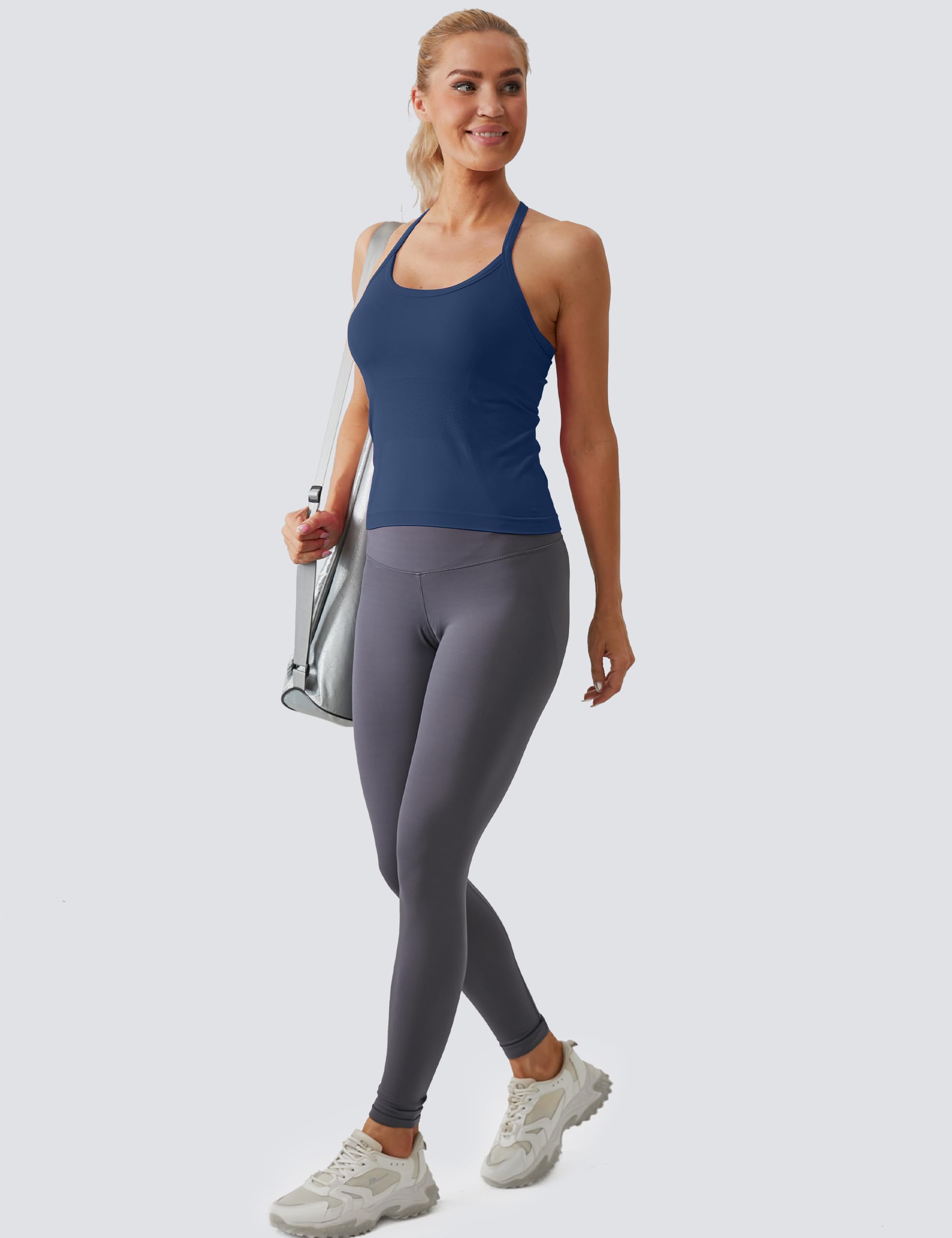 MathCat Camisetas sin mangas de entrenamiento para mujer con brasier integrado, camisetas sin mangas para gimnasio, sin costuras, espalda cruzada, atlética, yoga, paquete de 2 unidades