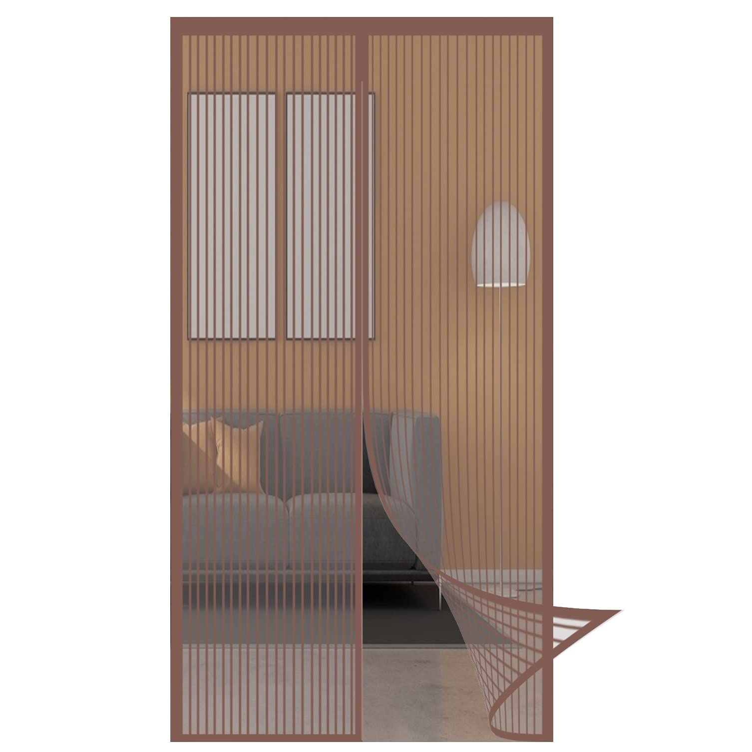 Zanzariera Magnetica Finestra 150x250cm con Calamita Moschiera Tenda Porta Magnetica Facile Montaggio per Porta Ingresso del Balcone, Marrone