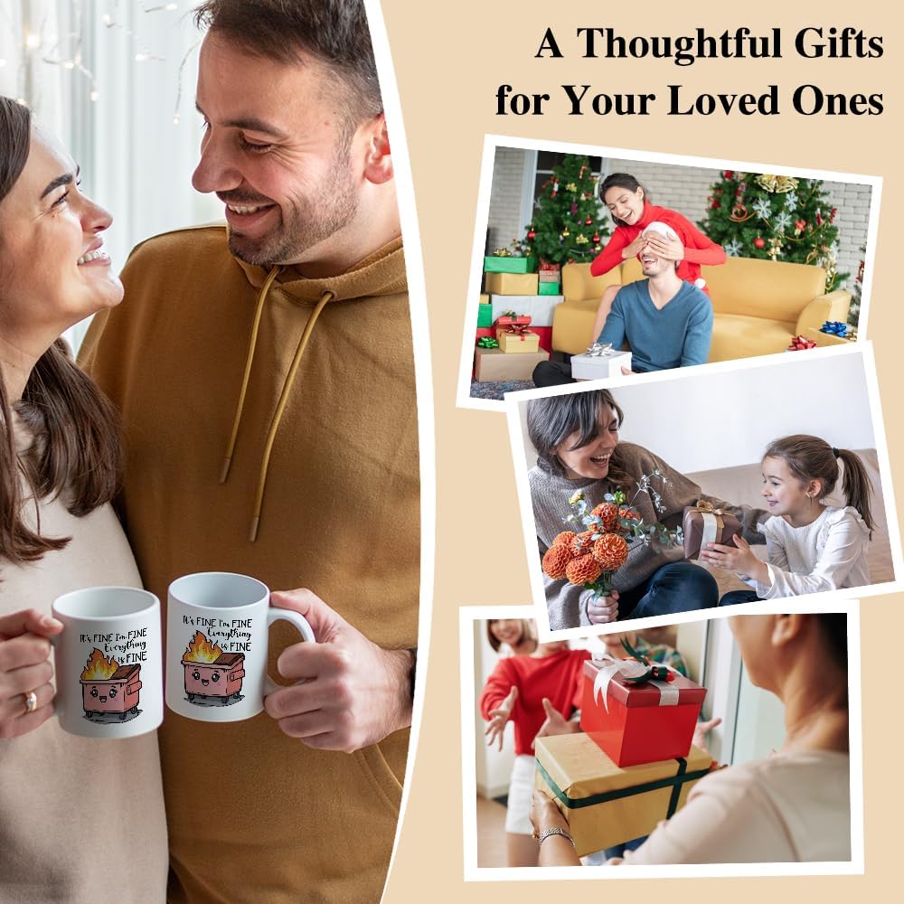 It's Fine Everything is Fine Funny 11oz Double-Sided Red Ceramic Mug, Dumpster Fire Coffee Mug for Women Men, Office Gifts for Colleague Friend, Sarcastic Birthday Gifts for Coworker Employee D - Image 6