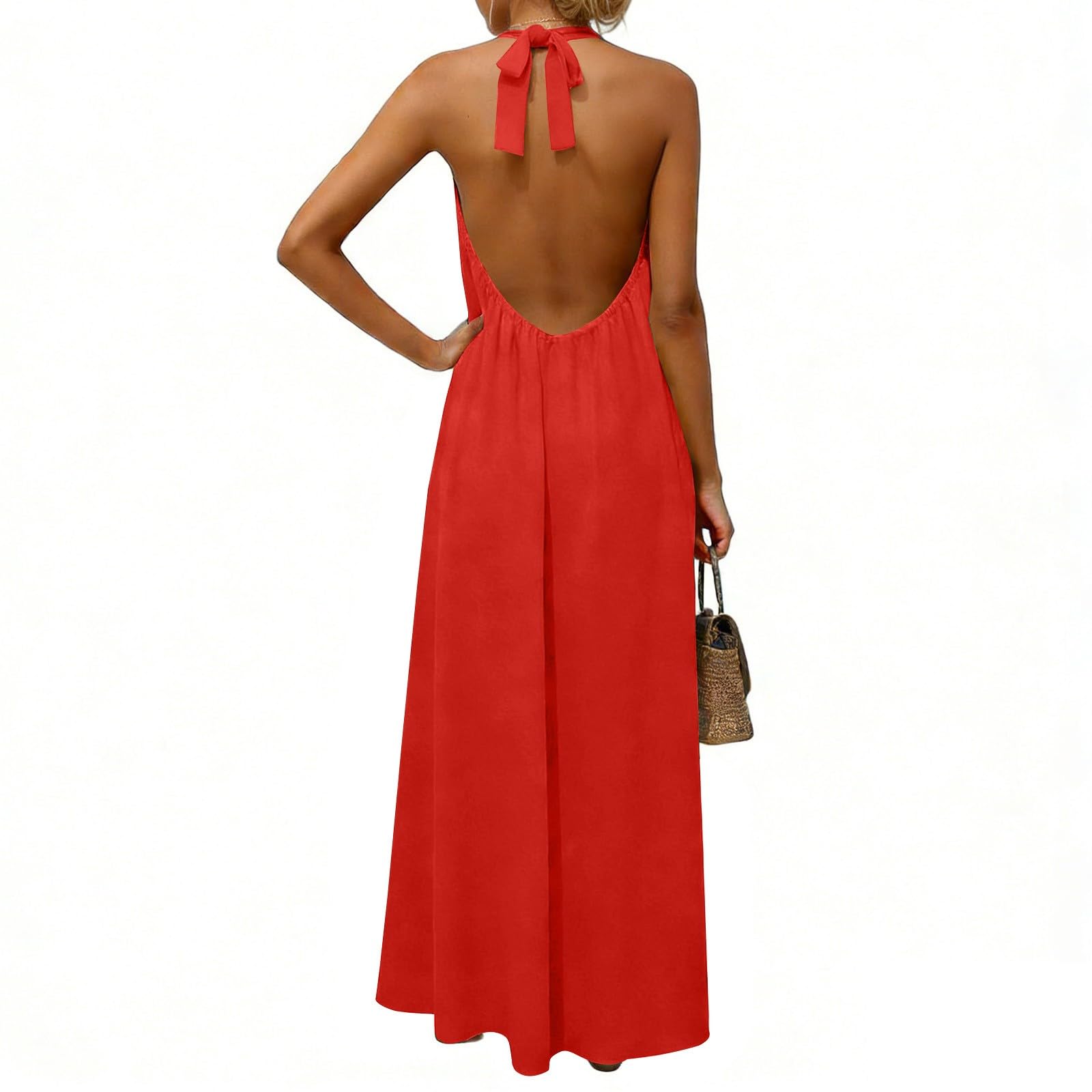 Générique Robe Longue Femme Chic Et Elegant Bretelles Spaghetti Coton Boheme Robe à Bretelles Elegant Chic Robes Lin sans Manches DéContracté Quotidien Boho Plage Vacances Plage éTé