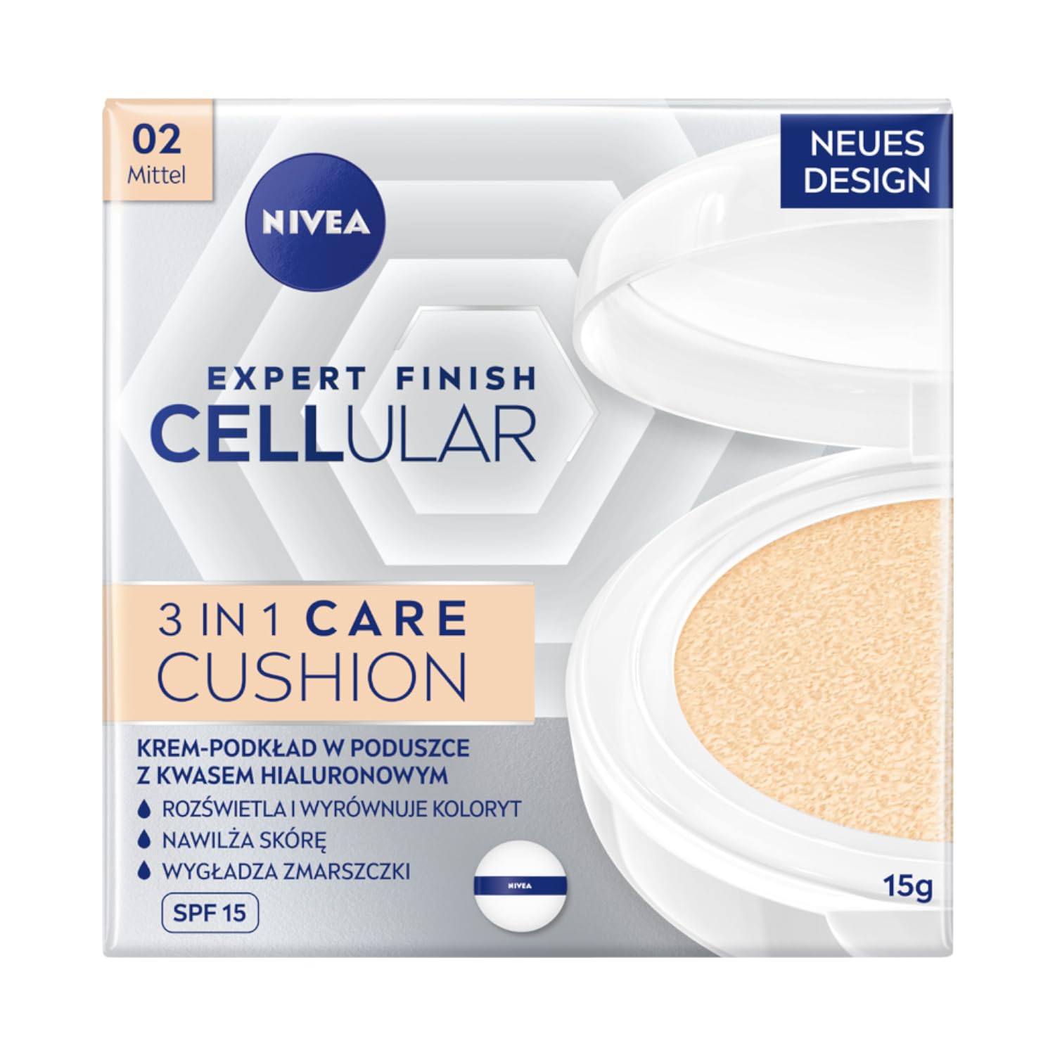NIVEA CELLULAR Expert Filler Przeciwzmarszczkow pielęgnujący Krem-podkład w poduszce z kwasem hialuronowym i filtrem SPF15 kolor średni, 15ml