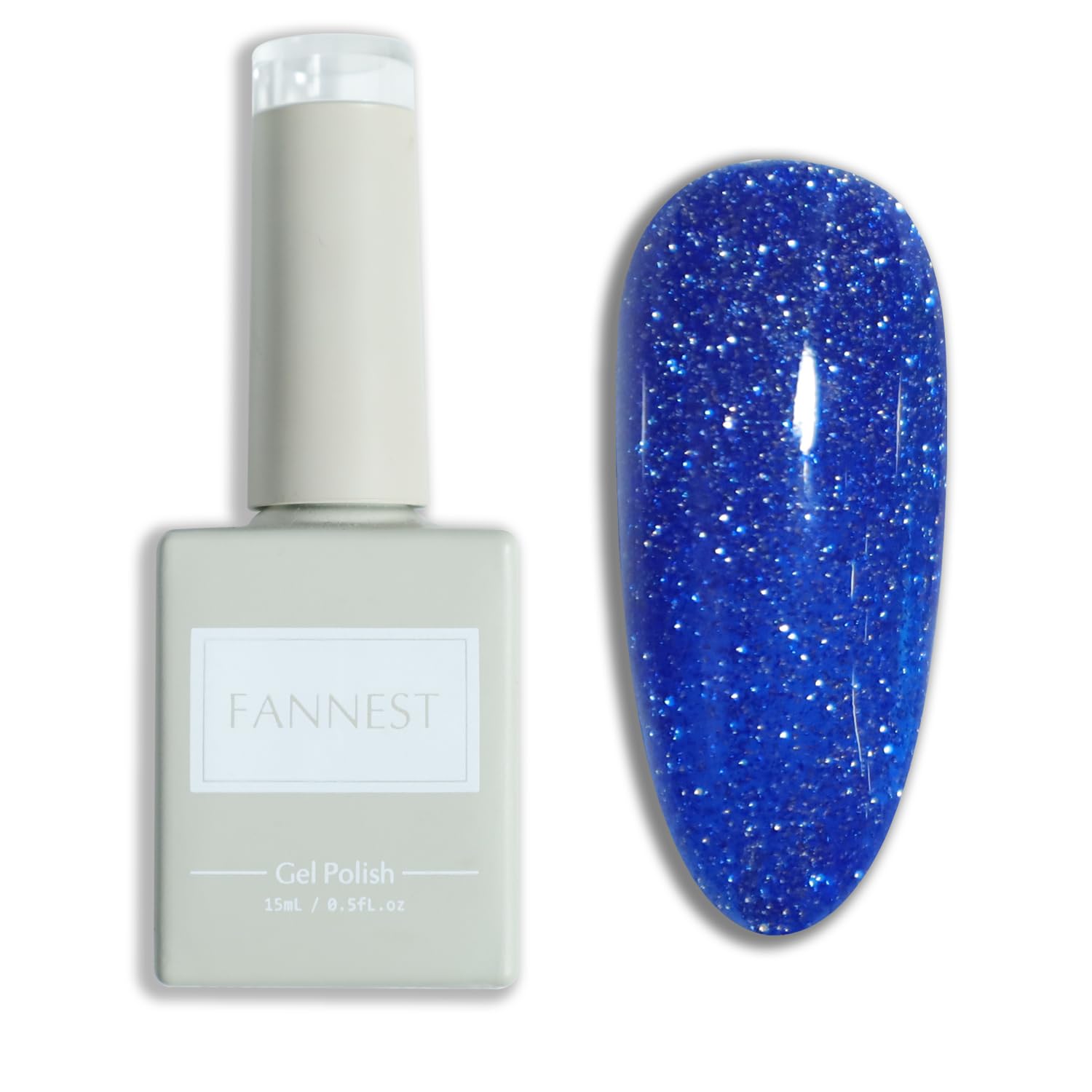 FANNEST Blue Neon Holographic Gel Polish - Reflective Glitter & Led UV - 15ml - Fall/Winter Ready