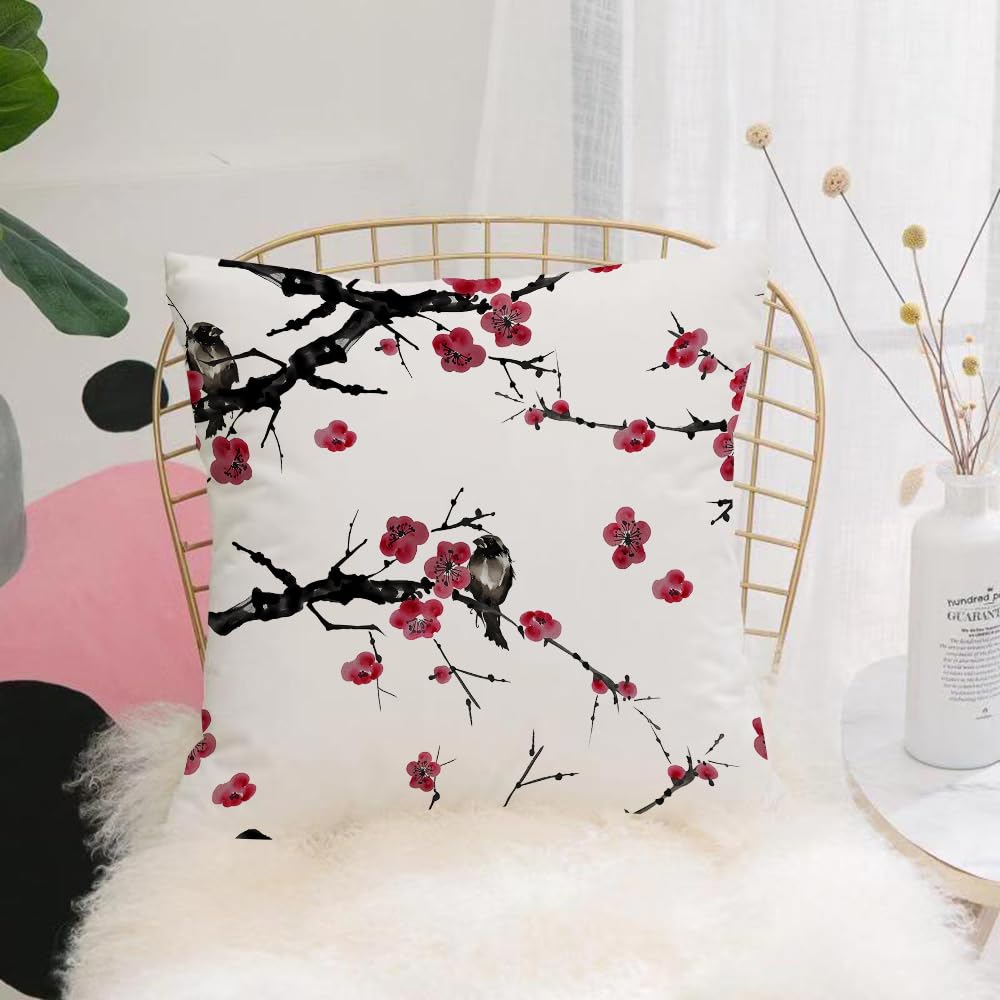 HYMSXW Cushion Cover,Throw Pillow Case Home Decorative for Living Room Bedroom Sofa Chair 20X20 Inch,Floral seamless pattern. Blooming cherry with birds on branches. Watercolor pai,Pillowcase 50X50cm