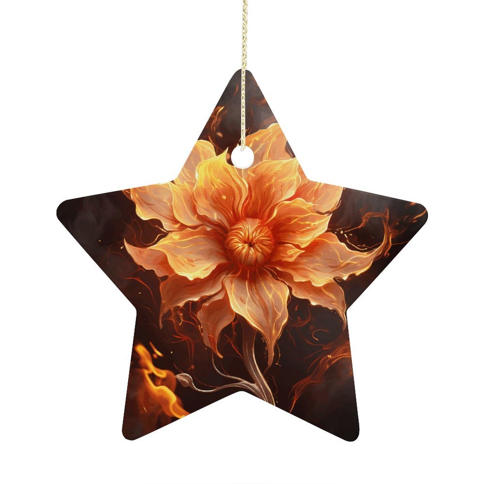 Fodpand Women's Style Flame Flower Ornament With String, Keepsake Hanging Decorations,Ceramic Ornaments For Men Indoor Home Holiday Party Gifts