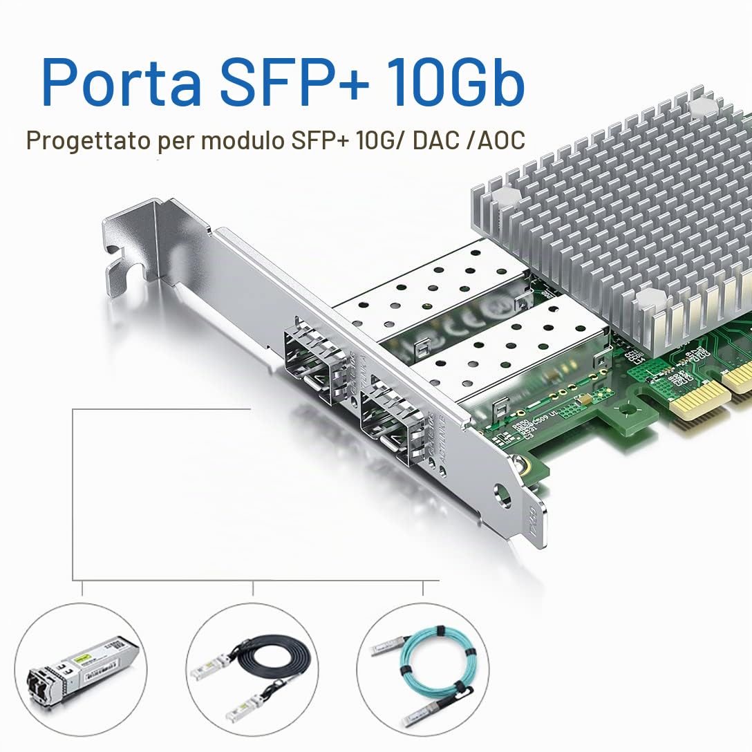 10G NIC,doppio SFP+,10GbE Scheda di rete Ethernet,BCM57810S Chipset,supporto Windows Server/Linux/VMware (non supporto X11, MAC)