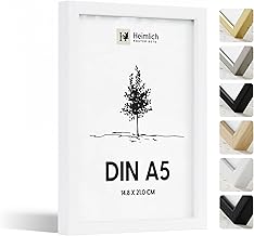 Heimlich® - Cornice per foto - A5 14,8x21 cm, Legno di Ayous, Bianco - Cornice per collage di poster di diploma con copertura in foglio di plastica - Montaggio a parete o esposizione da tavolo