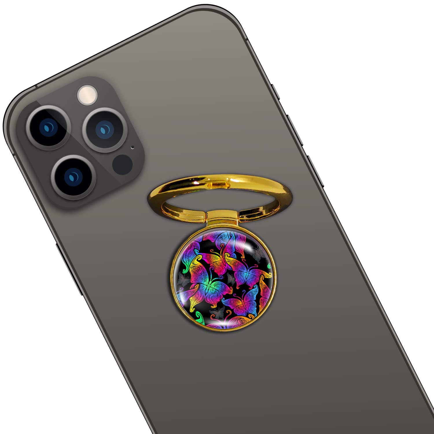 Gold 360 Holo-Ring Mobile Phone Grip Holder with Changeable Logo - Butterfly Design-image-27