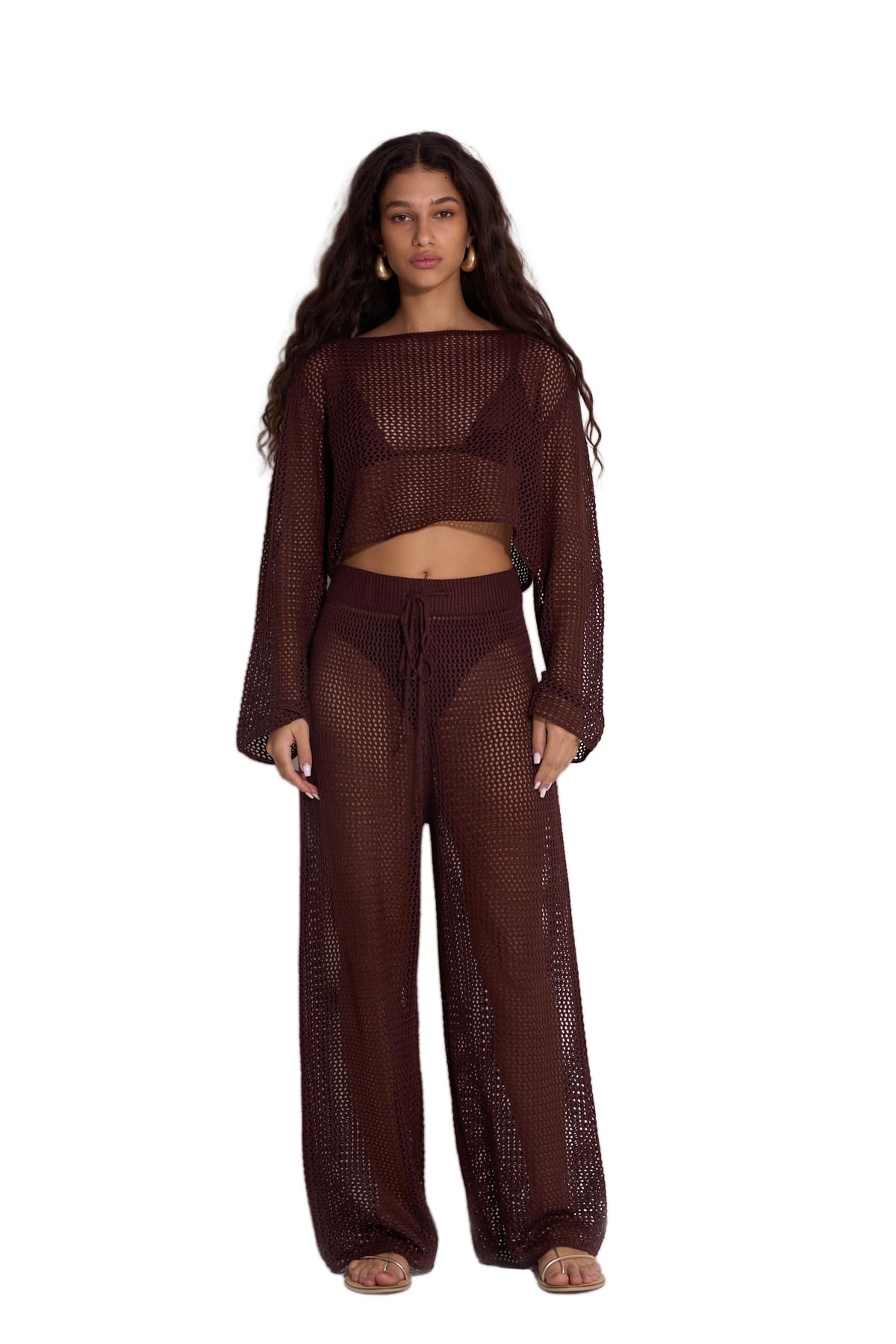 Gottex Beach Life Anna Two Open-Knit Crochet Beach Pants - Textured Beach Cover-up Pants Drawstring Waist