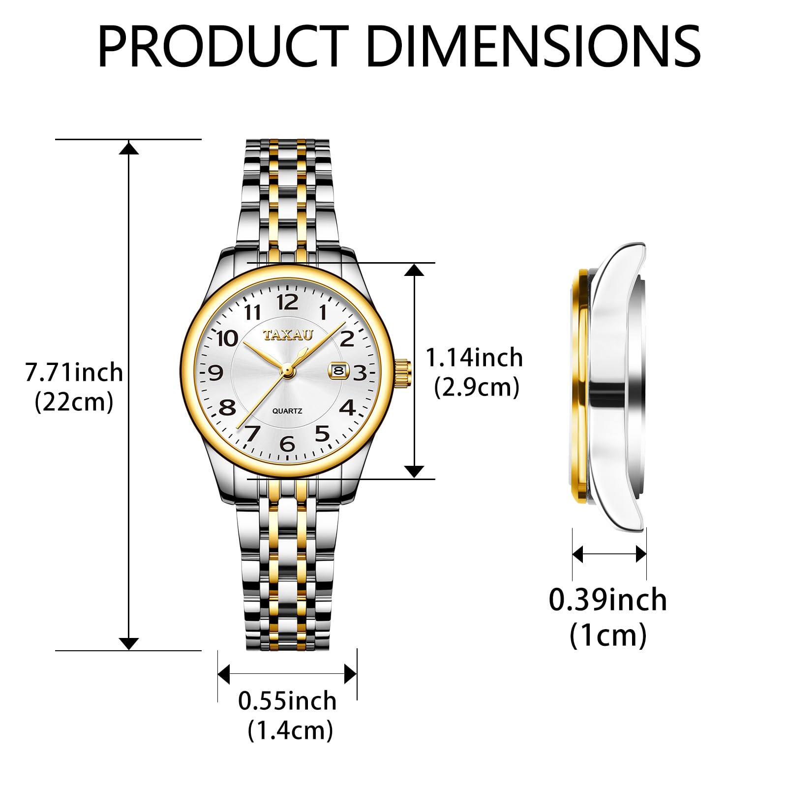 Taxau Damen Uhr Wasserdicht Quarzuhr Gold Silber Edelstahlband Armbanduhr