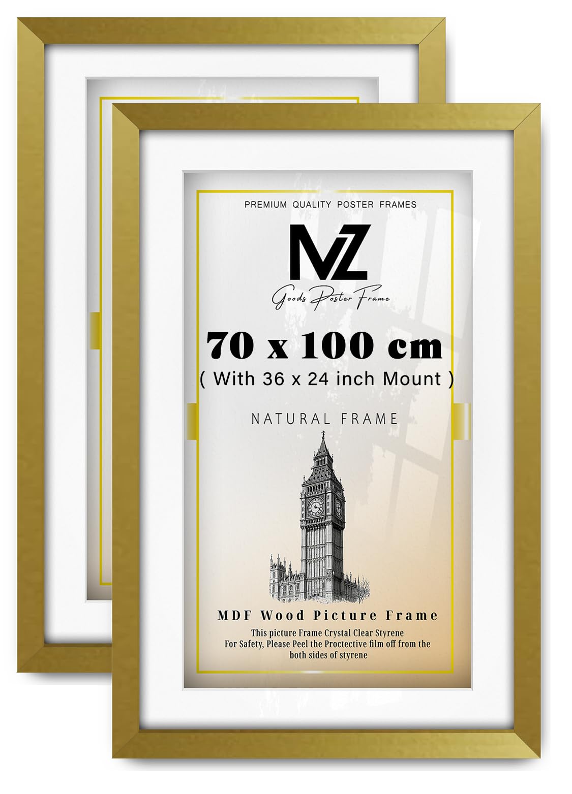 Mz Goods Gold Pack Of 2 Stunning 2' 4" X 3' 3" Posters Frame - (70 X 100 Cm) With 91.44 X 60.96 Cm White Mount For Posters & Artwork 28 X 40 Inch [ ]