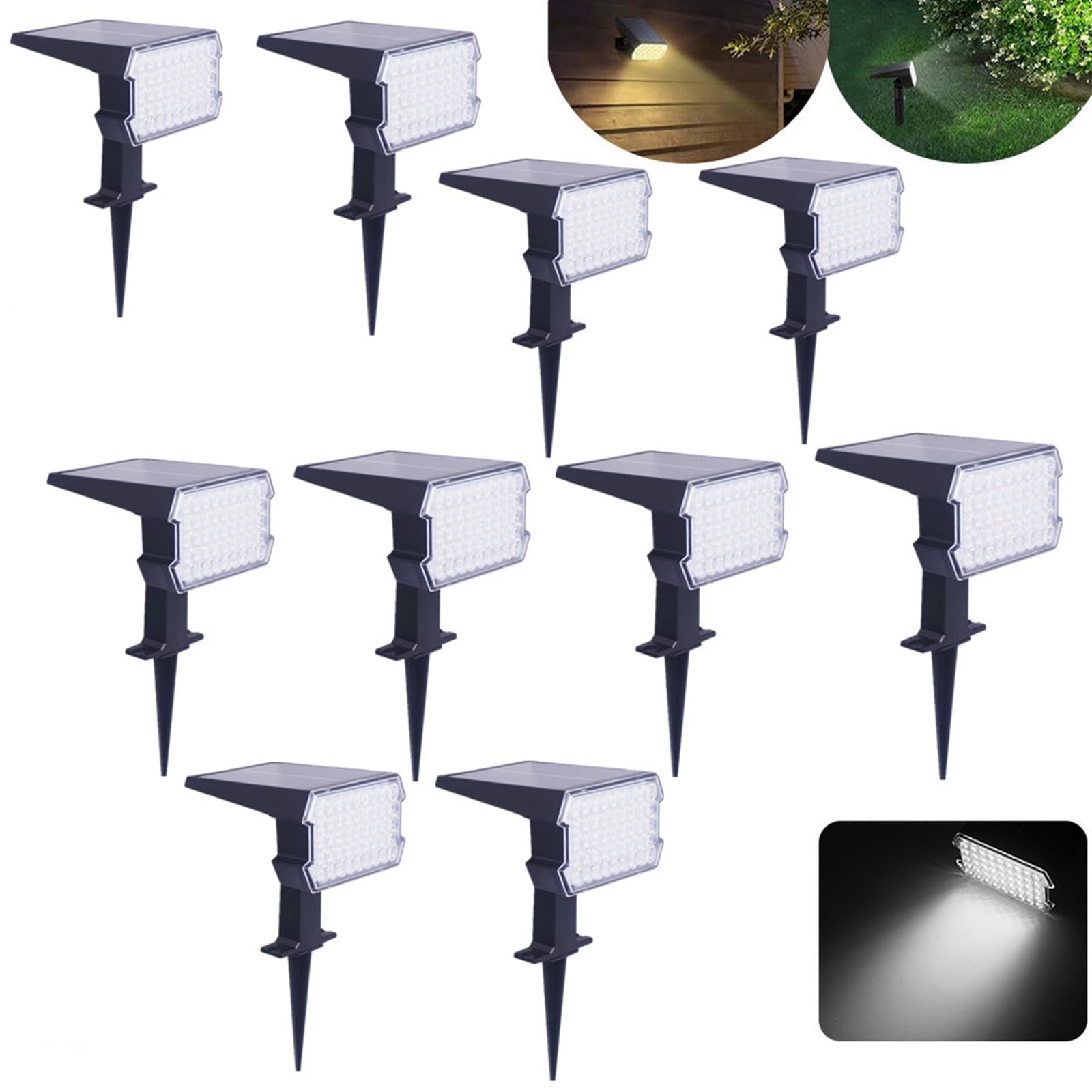 Solarlampen für Außen,6500K Kaltweiß Solar Strahler 10 Stück,IP65 Wasserdicht 45 LEDs Solar Gartenleuchten Solarleuchten,Aussenleuchte Wandleuchte für Draußen Garten,Weg,Hof,Gehweg