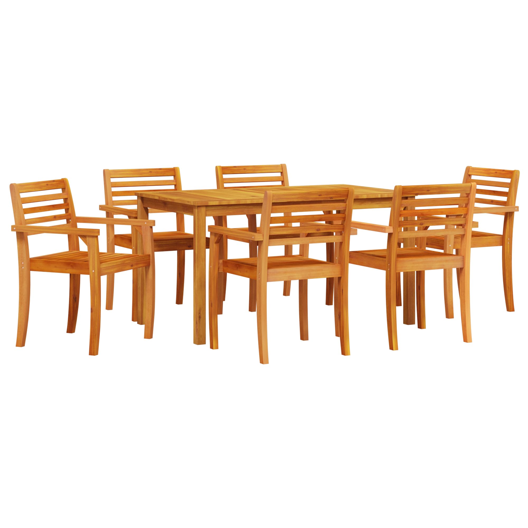 Set da Giardino 7 Pezzi in Legno Massello di Acacia Tavolo Rettangolare con Sedie per Esterno Balcone Pranzo all'Aperto Resistente e Comodo
