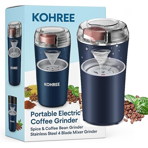 Kohree Coffee Grinder Electric, Mini Grinder, Coffee Beans Grinder - Electric Portable Grinder Mixer for Kitchen, Masala & Spice Grinder with Powerful Stainless Steel Blades, Ideal for Travel
