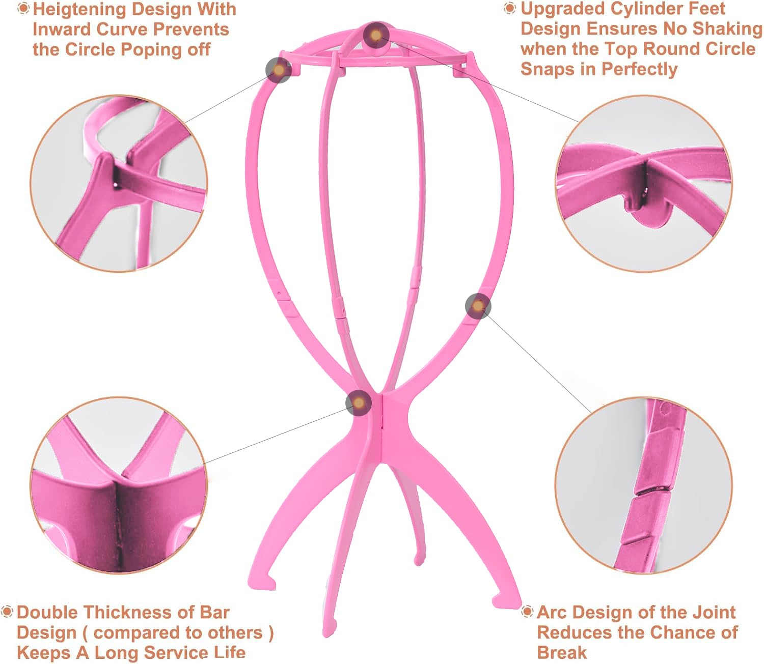 Yanviperisk Wig Stand,Portable Wig Holder Wig Head Stand for Multiple Wigs and Hats,13.8 Inches Travel Plastic Wig Stand