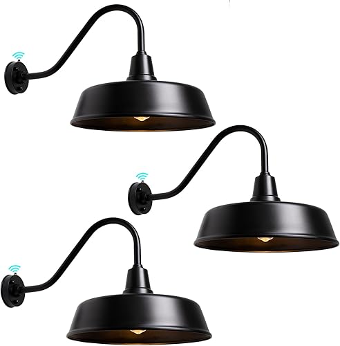 3 luces de granero de cuello de cisne de 18 pulgadas para exteriores, lámpara de pared exterior de granja para casa, sensor de atardecer a amanecer,